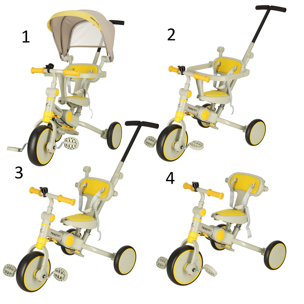 Dětská tříkolka TRIKE FIX V4 se stříškou žlutá šedá (9)